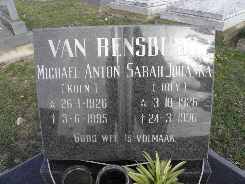 RENSBURG Michael Anton, van 1926-1995 &amp; Sarah Johanna 1926-1996