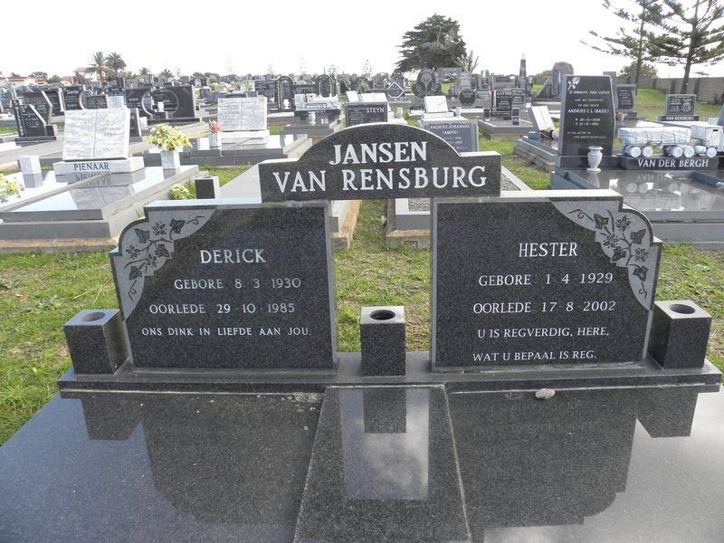 RENSBURG Derick, Jansen van 1930-1985 &amp; Hester 1929-2002