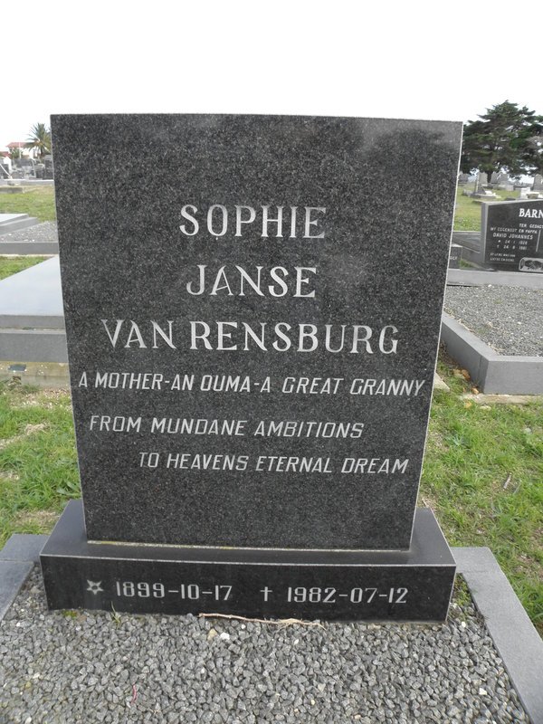 RENSBURG Sophie, Janse van 1899-1982