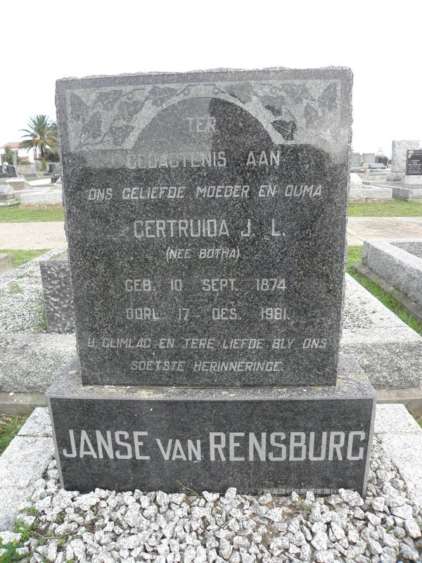 RENSBURG Gertruida J.L., Janse van nee BOTHA 1874-1961