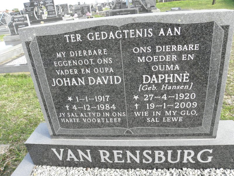 RENSBURG Johan David, van 1917-1984 &amp; Daphné HANSEN 1920-2009