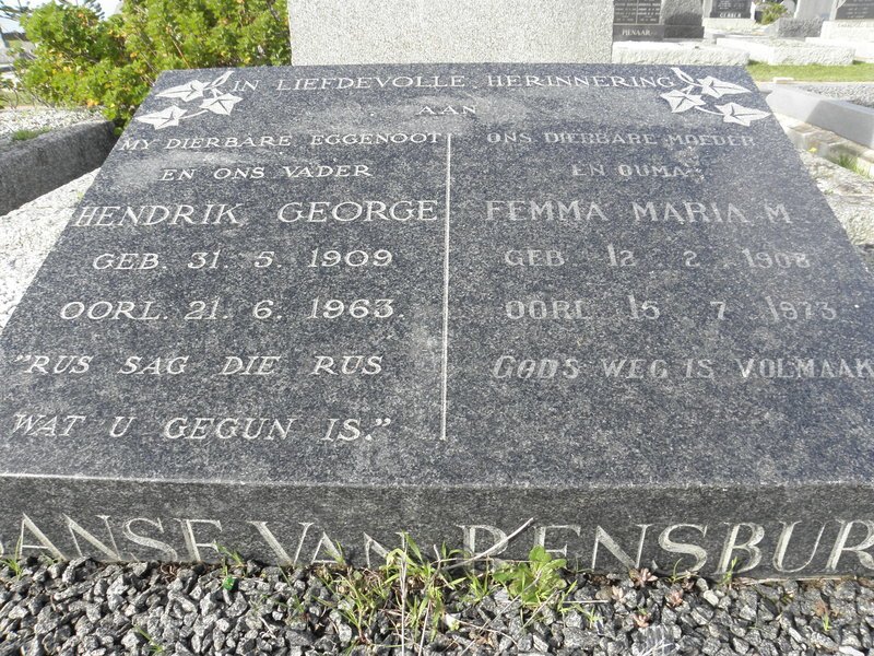 RENSBURG Hendrik George, Janse van 1909-1963 &amp; Femma Maria M. 1908-1973
