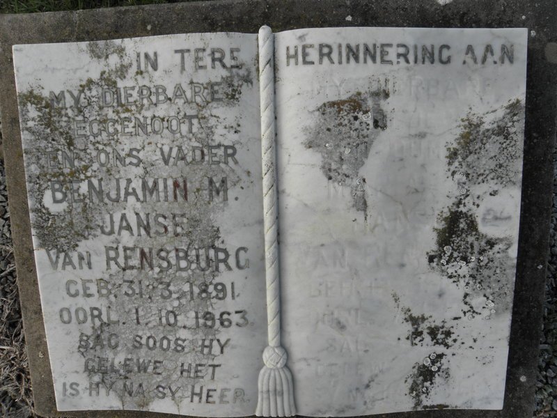 RENSBURG Benjamin M., Janse van 1891-1963 &amp; Maria ?