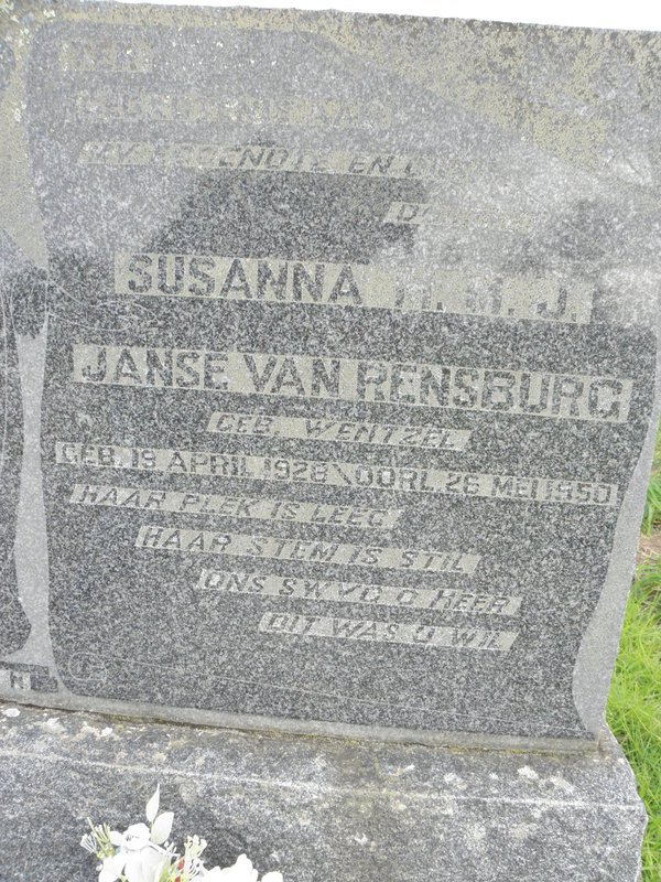 RENSBURG Susanna M.M.J., Janse van nee WENTZEL 1928-1950