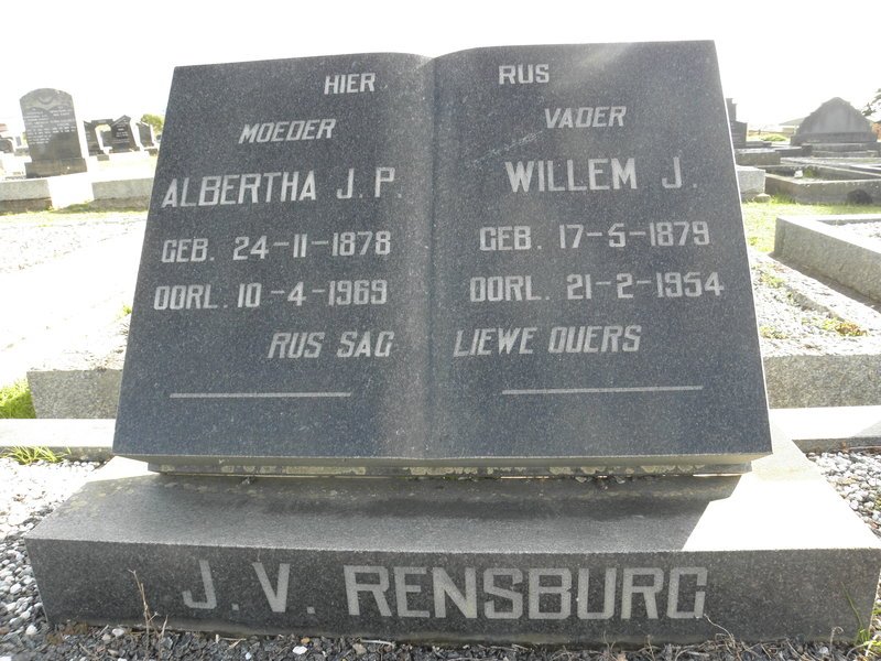 RENSBURG Willem J., J.V. 1879-1954 &amp; Albertha J.P. 1878-1969