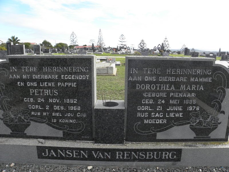 RENSBURG Petrus, Jansen van 1892-1968 &amp; Dorothea Maria PIENAAR 1895-1978