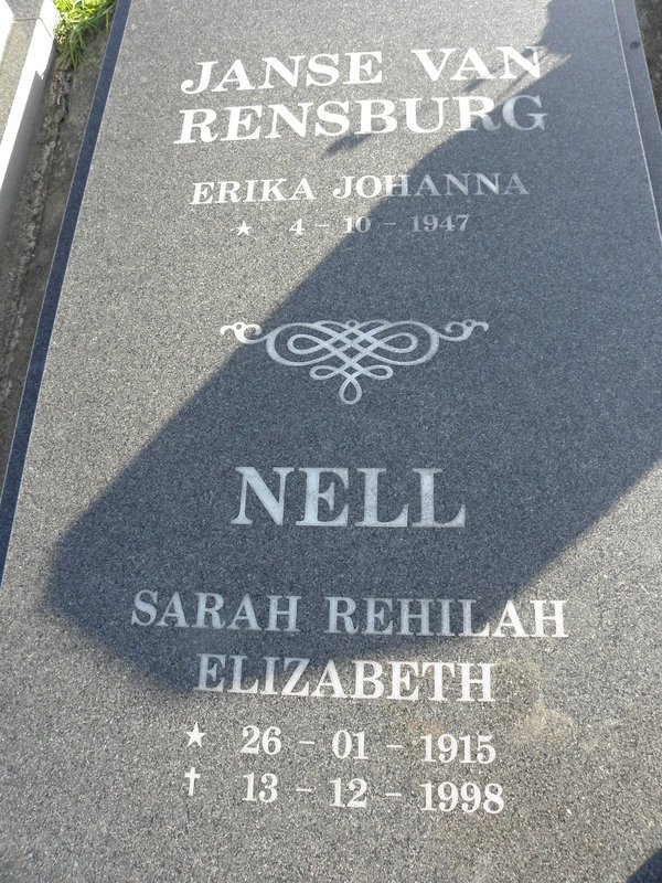 RENSBURG Erika Johanna, Janse van 1947- :: NELL Sarah Rehilah Elizabeth 1915-1998