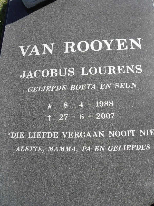 ROOYEN Jacobus Lourens, van 1988-2007