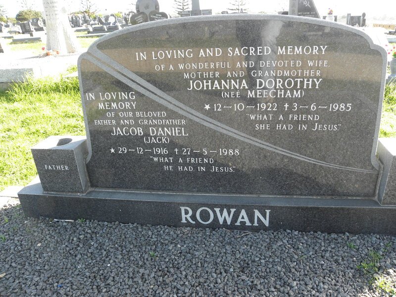 ROWAN Jacob Daniel 1916-1988 &amp; Johanna Dorothy MEECHAM 1922-1985