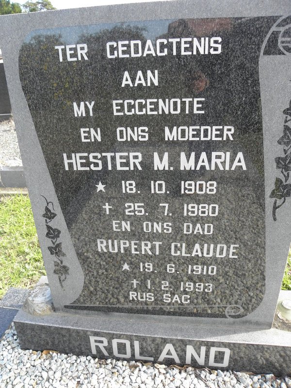 ROLAND Rupert Claude 1910-1993 &amp; Hester M. Maria 1908-1980