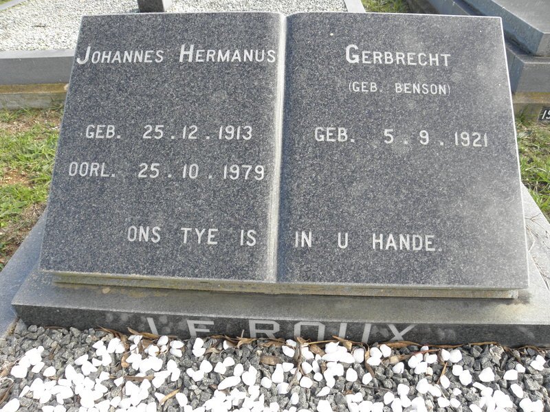 ROUX Johannes Hermanus, le 1913-1979 &amp; Gerbrecht BENSON 1921-
