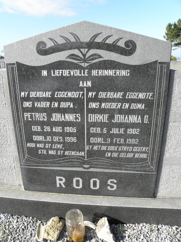 ROOS Petrus Johannes 1905-1996 &amp; Dirkie Johanna C. 1902-1982