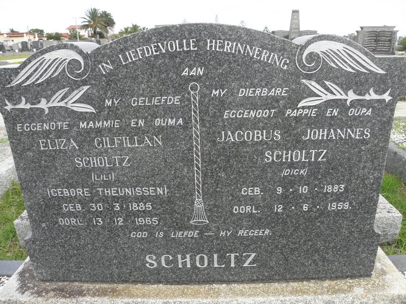 SCHOLTZ Jacobus Johannes 1883-1959 &amp; Eliza Gilfillan THEUNISSEN 1885-1965