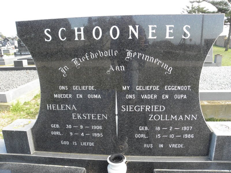 SCHOONEES Siegrried Zollmann 1907-1986 &amp; Hester EKSTEEN 1906-1995