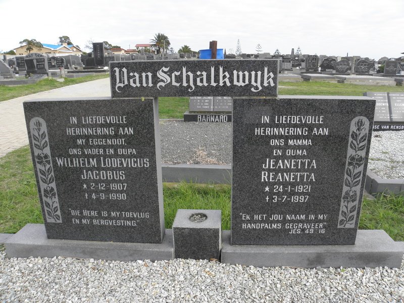 SCHALKWYK Wilhelm Lodevicus Jacobus, van 1907-1990 &amp; Jeanetta Reanetta 1921-1997