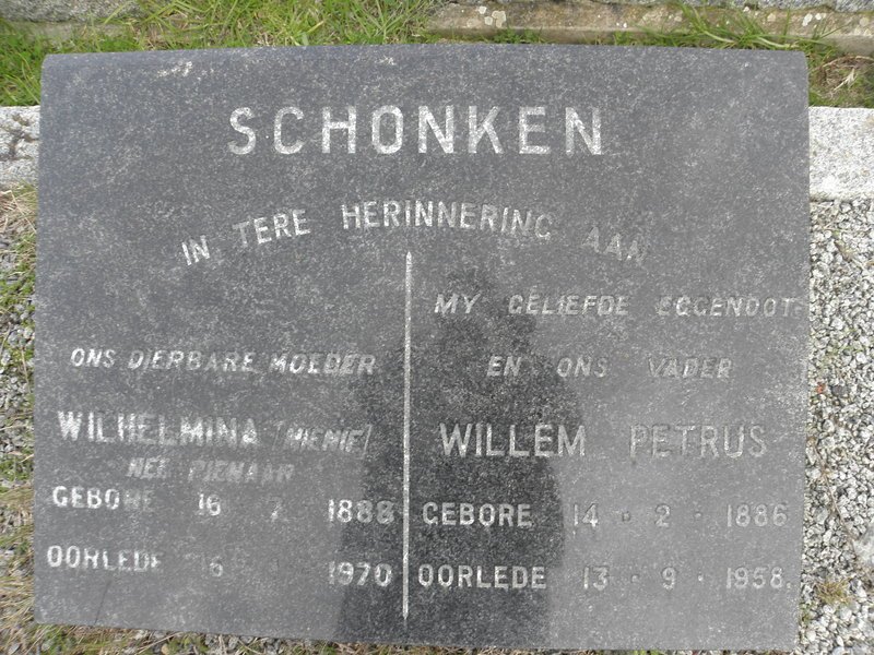 SCHONKEN Willem Petrus 1886-1958 &amp; Wilhelmina PIENAAR 1888-1970
