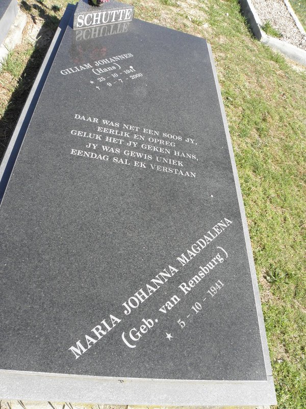 SCHUTTE Giliam Johannes 1941-2000 &amp; Maria Johanna Magdalena VAN RENSBURG 1941-