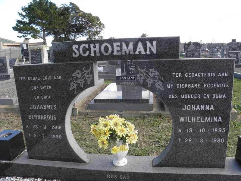 SCHOEMAN Johannes Bernardus 1906-1990 &amp; Johanna Wilhelmina 1895-1980