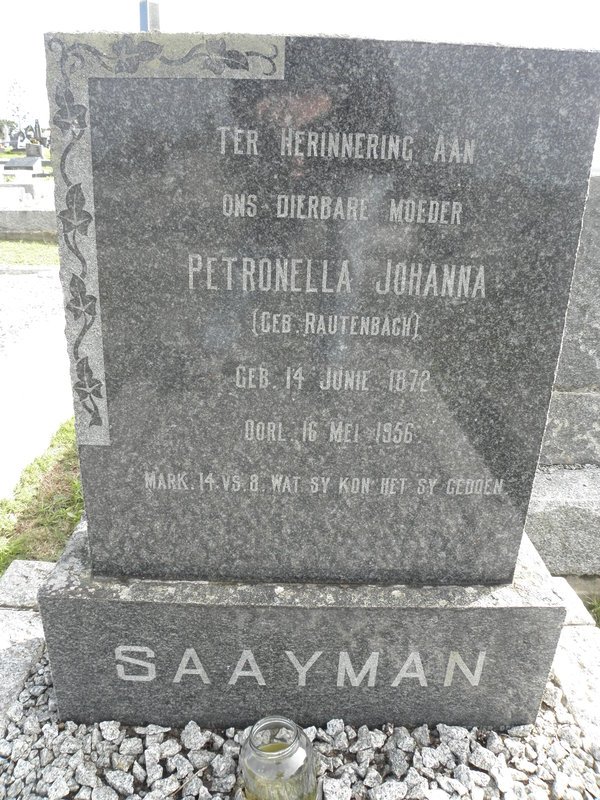 SAAYMAN Petronella Johanna nee RAUTENBACH 1872-1956