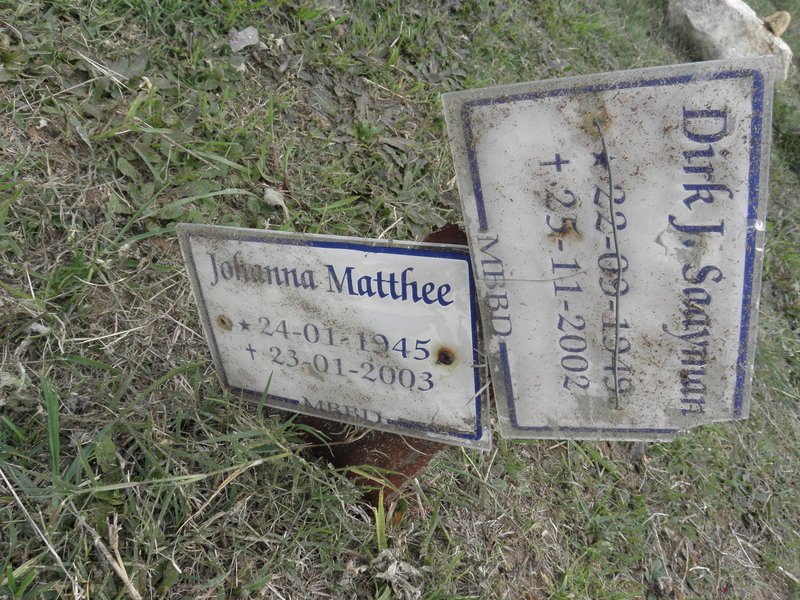 SAAYMAN Dirk J. 1919-2002 :: MATTHEE Johanna 1945-2003