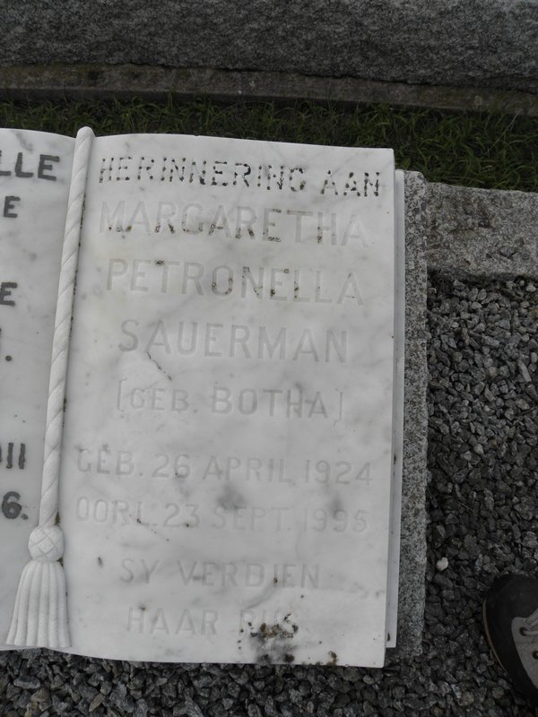 SAUERMAN Margaretha Petronella nee BOTHA 1924-1995