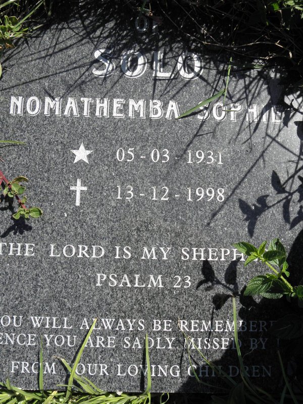SOLO Nomathemba Sophie 1931-1998