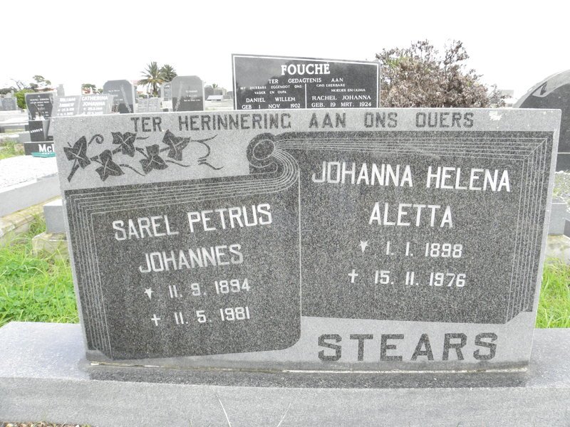 STEARS Sarel Petrus Johannes 1894-1981 &amp; Johanna Helena Aletta 1898-1976