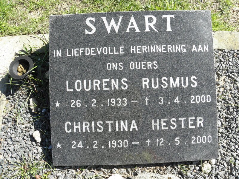 SWART Lourens Rusmus 1933-2000 &amp; Christina Hester 1930-2000