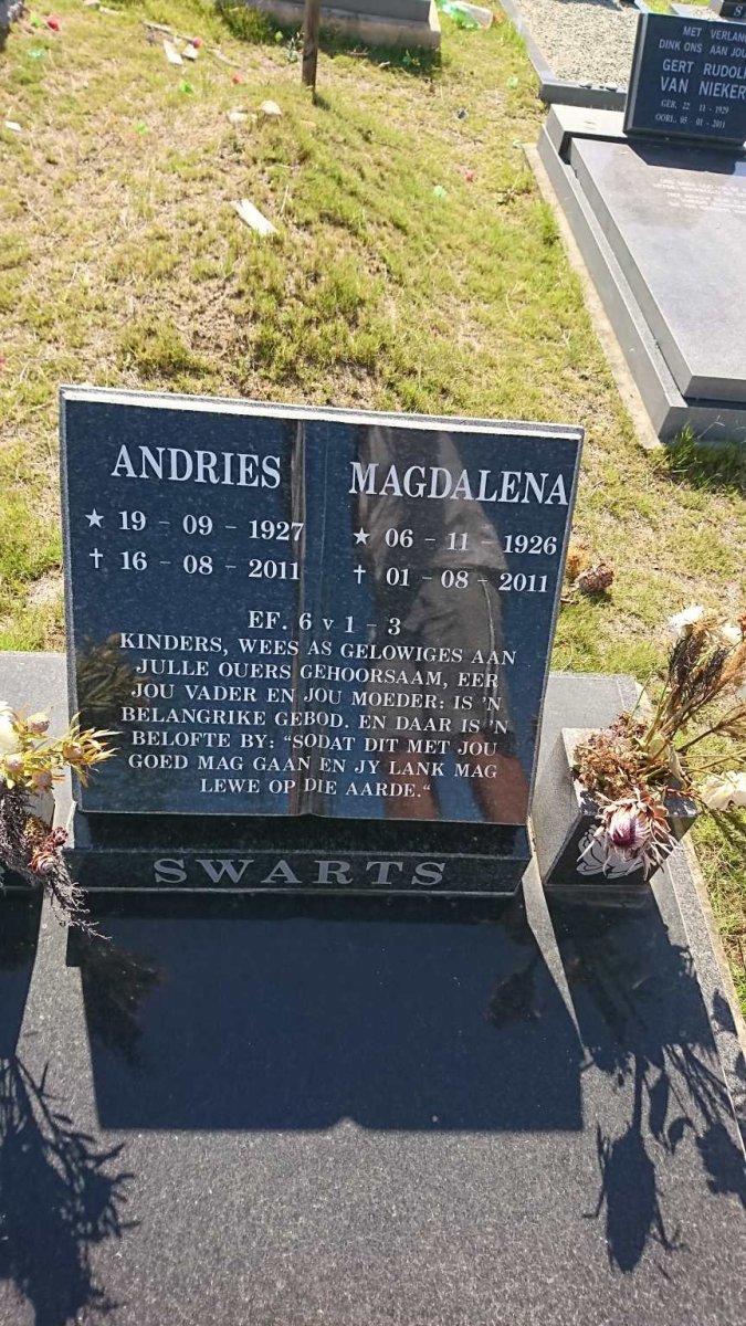 SWARTS Andries 1927-2011 &amp; Magdalena 1926-2011