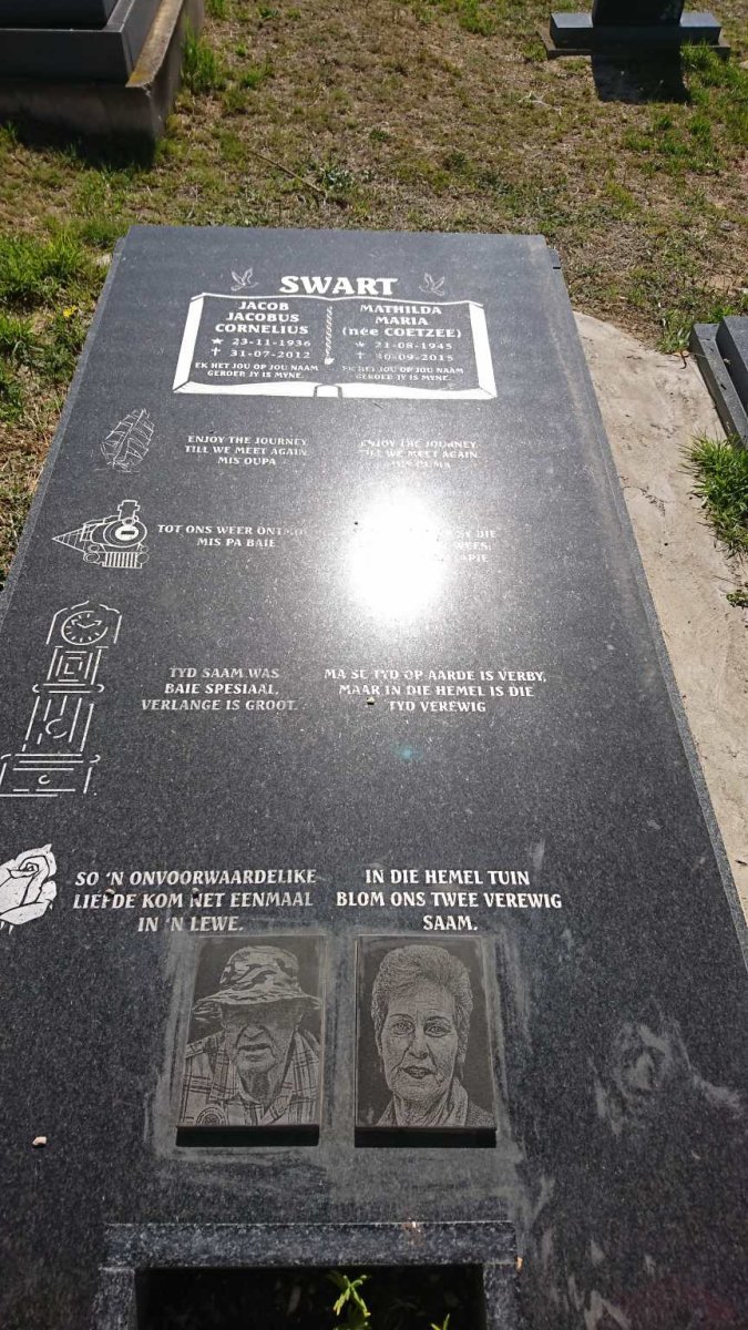 SWART Jacob Jacobus Cornelius 1936-2012 &amp; Mathilda Maria COETZEE 1945-2015
