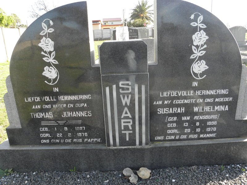 SWART Thomas Johannes 1897-1978 &amp; Susarah Wilhelmina VAN RENSBURG 1898-1970