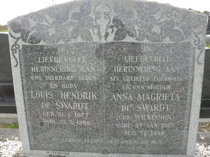 SWARDT Louis Hendrik, de 1877-1962 &amp; Anna Magrieta WILKINSON -1953