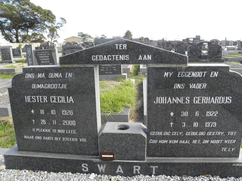 SWART Johannes Gerhardus 1922-1979 &amp; Hester Cecilia 1926-2000