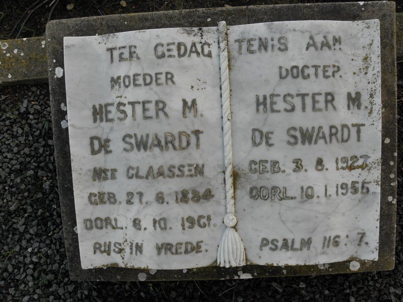 SWARDT Hester M., de nee CLAASSEN 1884-1961 :: DE SWARDT Hester M. 1927-1955