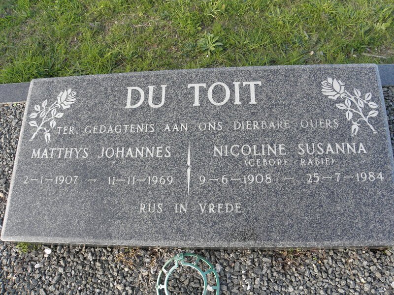 TOIT Matthys Johannes, du 1907-1969 &amp; Nicoline Susanna RABIE 1908-1984