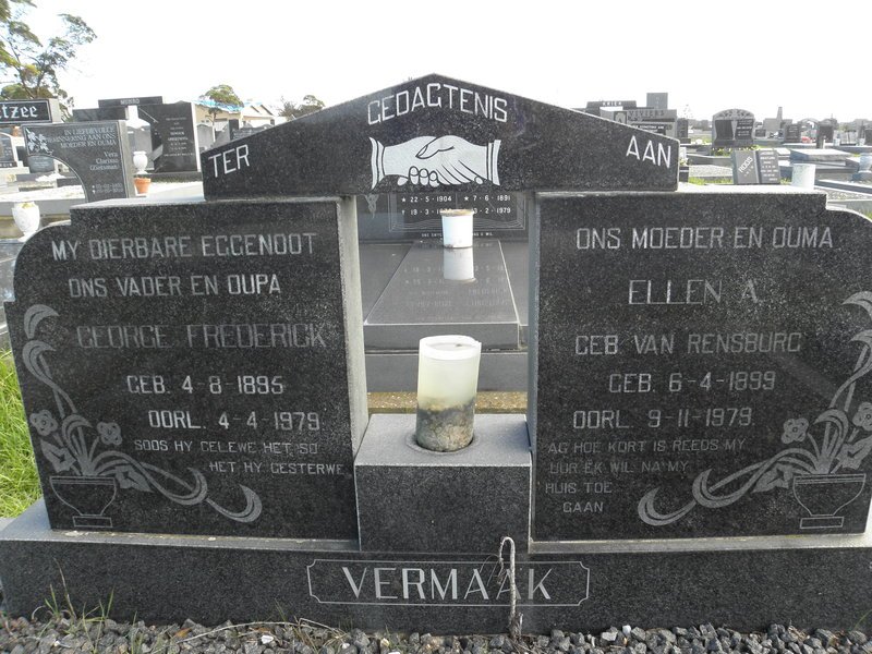 VERMAAK George Frederick 1895-1979 &amp; Ellen A. VAN RENSBURG 1899-1979