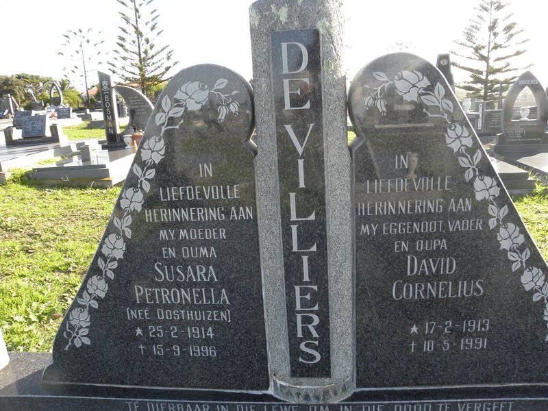 VILLIERS David Cornelius, de 1913-1991 &amp; Susanna Petronella OOSTHUIZEN 1914-1996