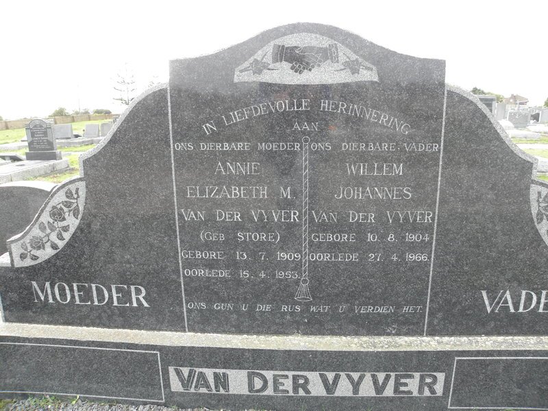 VYVER Willem Johannes, van der 1904-1966 &amp; Annie Elizabeth M. STORE 1909-1953