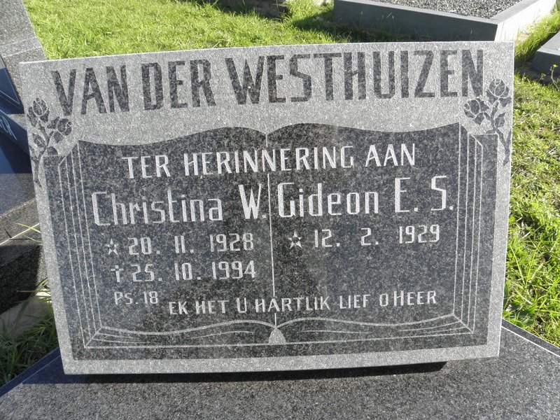 WESTHUIZEN Gideon E.S., van der 1929- &amp; Christina W. 1928-1994