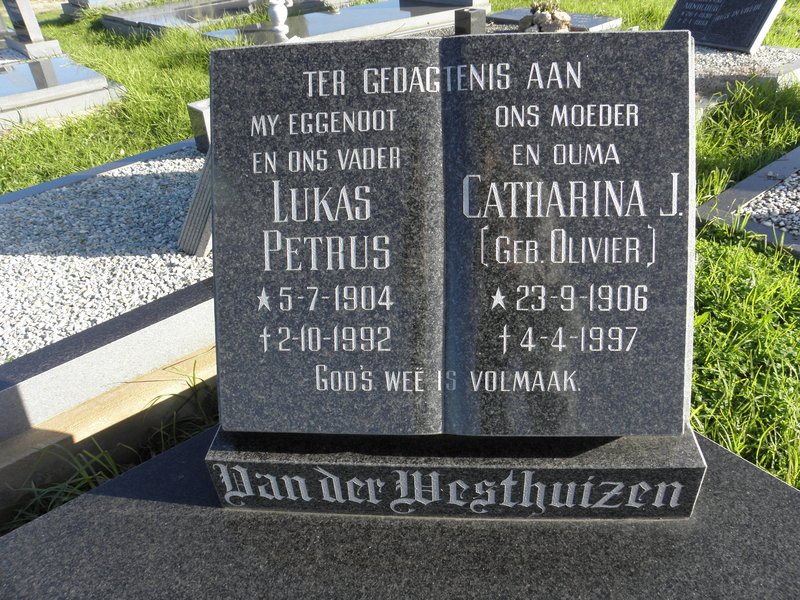WESTHUIZEN Lukas Petrus, van der 1904-1992 &amp; Catharina J. OLIVIER 1906-1997