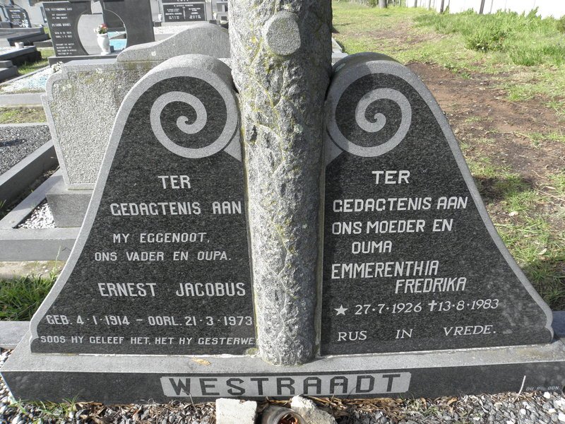 WESTRAADT Ernest Jacobus 1914-1973 &amp; Emmerenthia Fredrika 1926-1983
