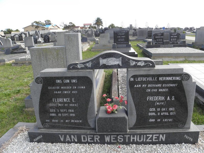 WESTHUIZEN Frederik A.F., van der 1913-1971 &amp; Florence E. DE VRIES 1914-1991