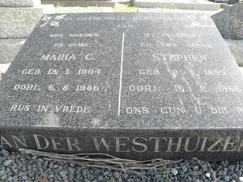 WESTHUIZEN Stephen, van der 1899-1966 &amp; Maria C. 1904-1986