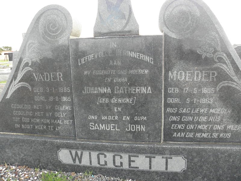 WIGGETT Samuel John 1885-1965 &amp; Johanna Catherina GERICKE 1885-1963