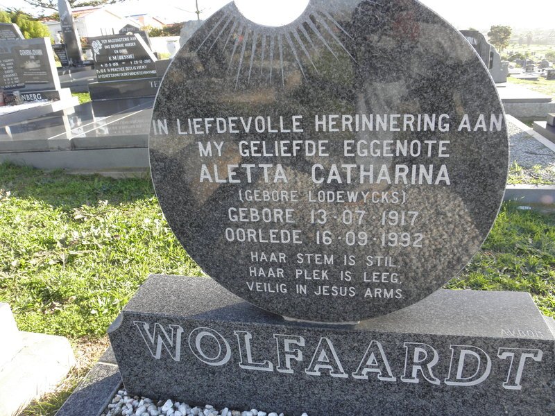 WOLFAARDT Aletta Catharina nee LODEWYCKS 1917-1992
