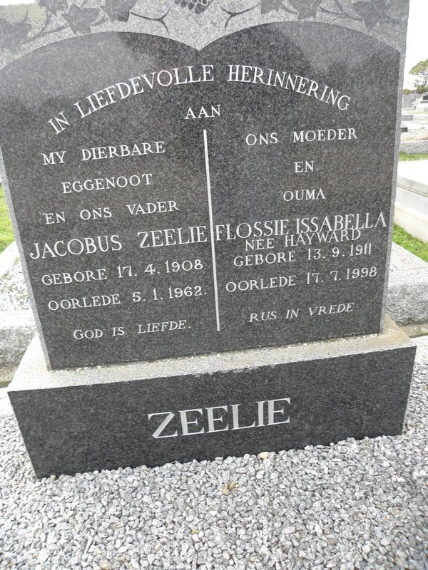 ZEELIE Jacobus 1908-1962 &amp; Flossie Issabella HAYWARD 1911-1998