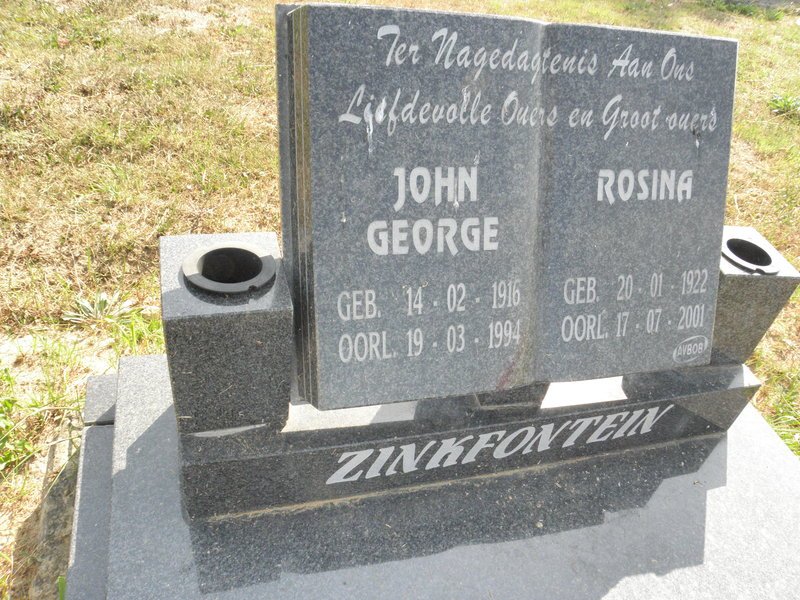 ZINKFONTEIN John George 1916-1994 &amp; Rosina 1922-2001