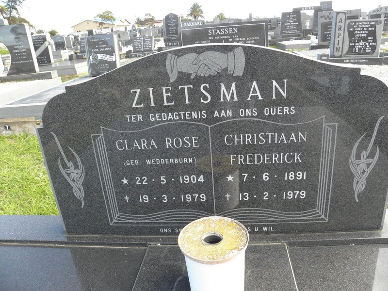 ZIETSMAN Christiaan Frederick 1891-1979 &amp; Clara Rose WEDDERBURN 1904-1979