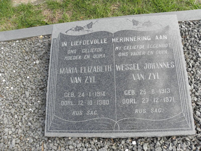 ZYL Wessel Johannes, van 1913-1971 &amp; Maria Elizabeth 1914-1980