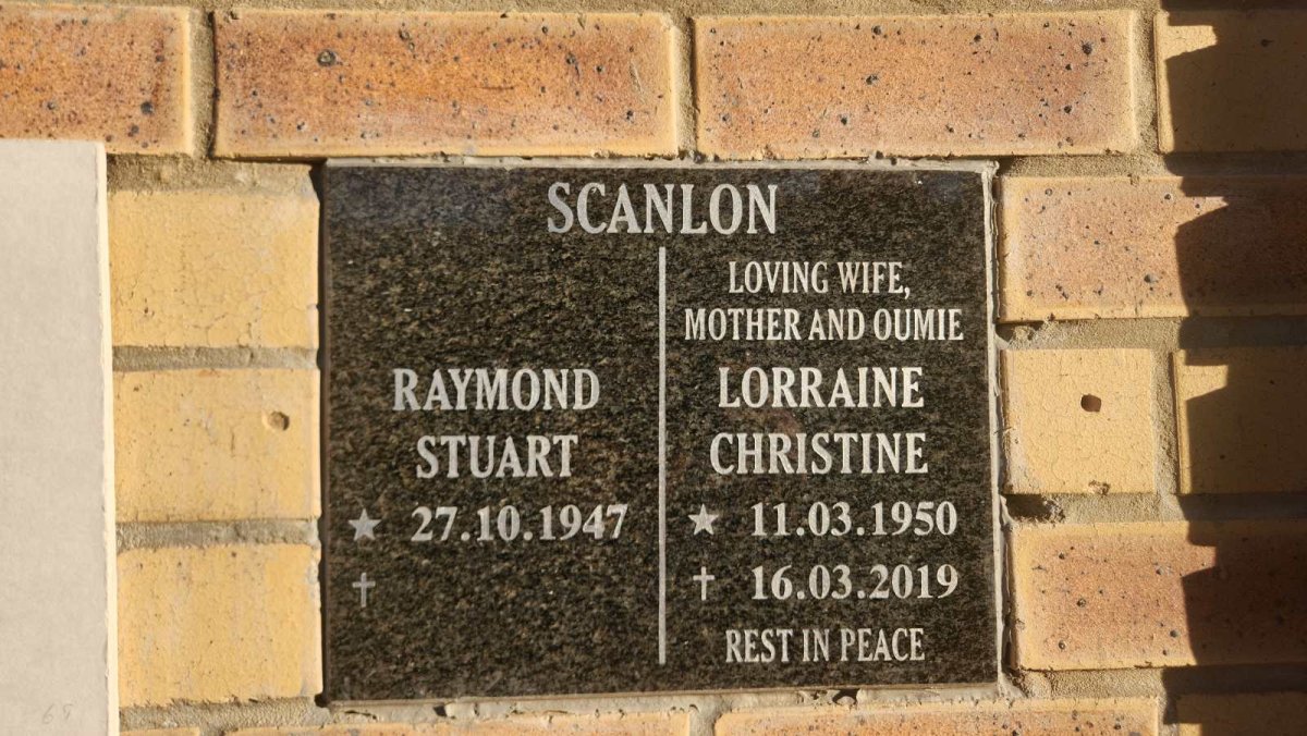 SCANLON Raymond Stuart 1947- & Lorraine Christine 1950-2019